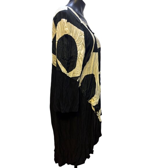 Alembika Crinkle Abstract Print Tunic Blouse Size 5/L Black & Beige - Picture 3 of 4